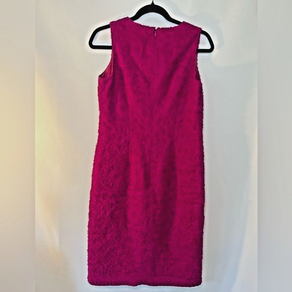 Etcetera 3D Raw Textured Floral Silk Sheath Dress Fuchsia Formal Chic Sz 4 - Picture 4 of 13